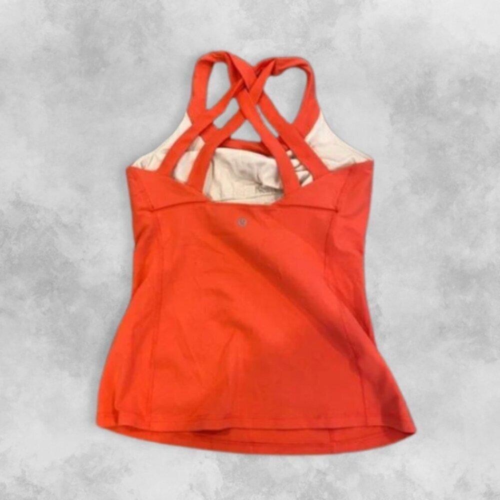 Lululemon Tank Top Fitted Double Crisscross Straps Built-In Bra Coral Women's 6 - Picture 2 of 4